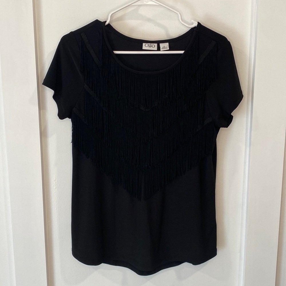CATO black tassel short sleeve blouse